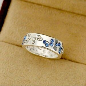 Butterfly blue rhinestone band ring size 8